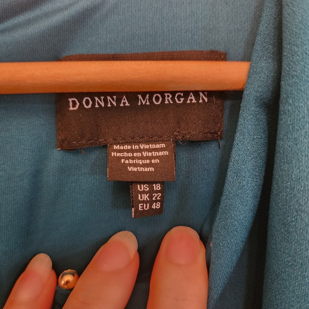 Donna Morgan Teal‎ Blue Keyhole Neck Long Sleeve Crepe Shift Dress Size 18 - Picture 5 of 8